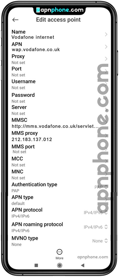 vodafone phone settings